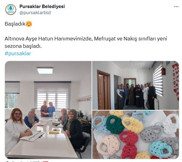 Pursaklar Belediyesinin Altınova Ayşe Hatun Hanımevi'nde kurslar başladı