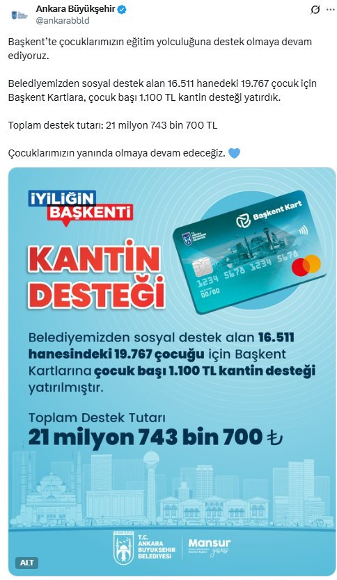 ABB, çocuk başı 1.100 TL kantin desteğini yatırdı!