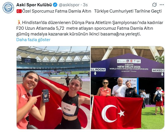 ASKİ sporcusu Fatma Damla Altın, Dünya Şampiyonası'nda ikinci oldu