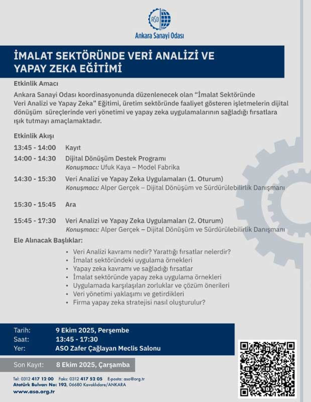 ASO'dan İmalat Sektöründe Veri Analizi ve Yapay Zeka eğitimi