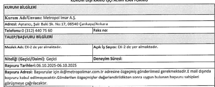 ABB Metropol İmar geçici şoför alımı yapacak