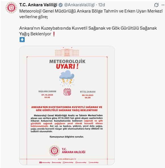 Ankara Valiliği'nden son dakika meteorolojik uyarı: Bu saatlere dikkat, çok şiddetli olacak!