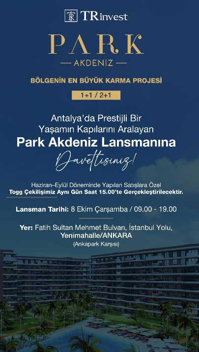 Bölgenin en büyük karma projesi Park Akdeniz için TRİnvest lansman tarihini duyurdu