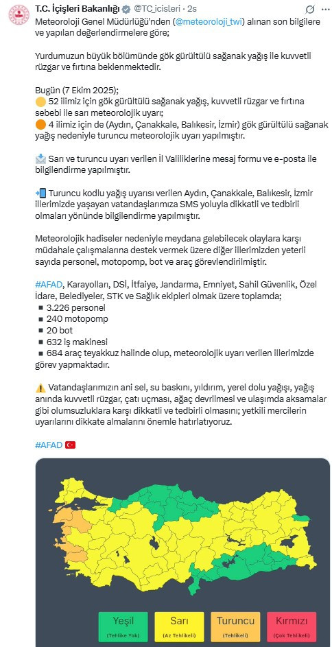 İçişleri Bakanlığı'ndan 56 il için sağanak yağış uyarısı!
