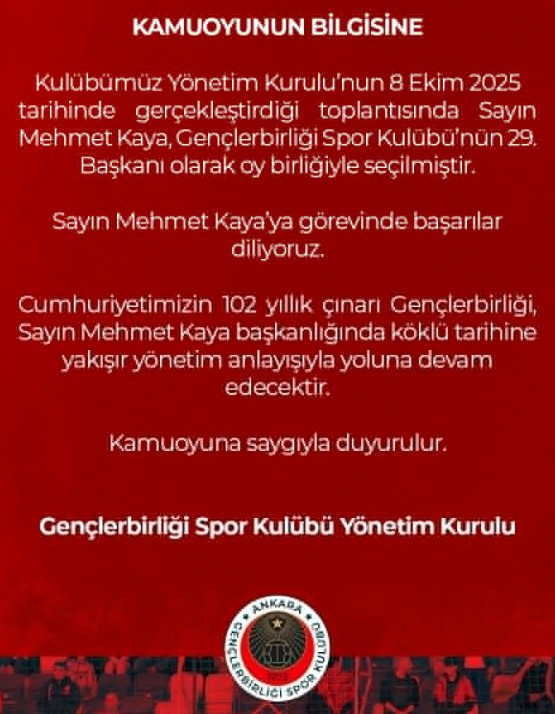 Gençlerbirliği'nde yeni başkan Mehmet Kaya oldu