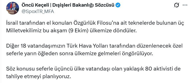 İsrail'in alıkoyduğu 3 milletvekili Türkiye'ye getirildi