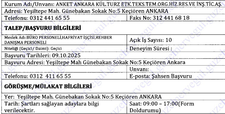 Anket Ankara büro personeli, işçi ve danışma personelleri alacak!