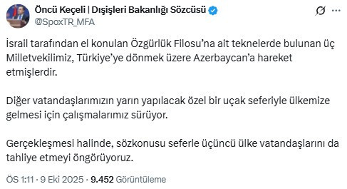 Özgürlük Filosu'nda İsrail tarafından alıkonulan 3 milletvekili Azerbaycan'a hareket etti