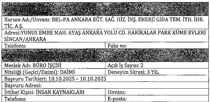 ABB BEL-PA Ankara büro işçisi ve temizlik görevlisi alıyor