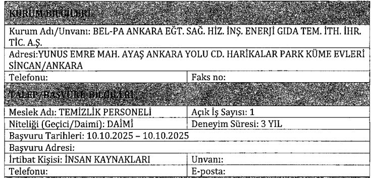 ABB BEL-PA Ankara büro işçisi ve temizlik görevlisi alıyor - Resim : 2