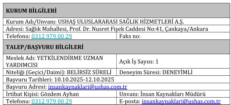 Sağlık Bakanlığı USHAŞ sağlık alanında deneyimli personel alıyor