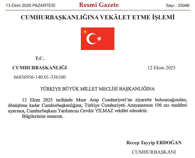 Gazze zirvesi için Mısır'a gidecek olan Cumhurbaşkanı Erdoğan'a Cevdet Yılmaz vekalet edecek