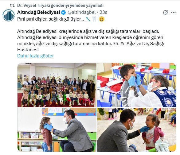 Altındağ Belediyesi kreşlerinde ağız ve diş sağlığı taramaları başladı