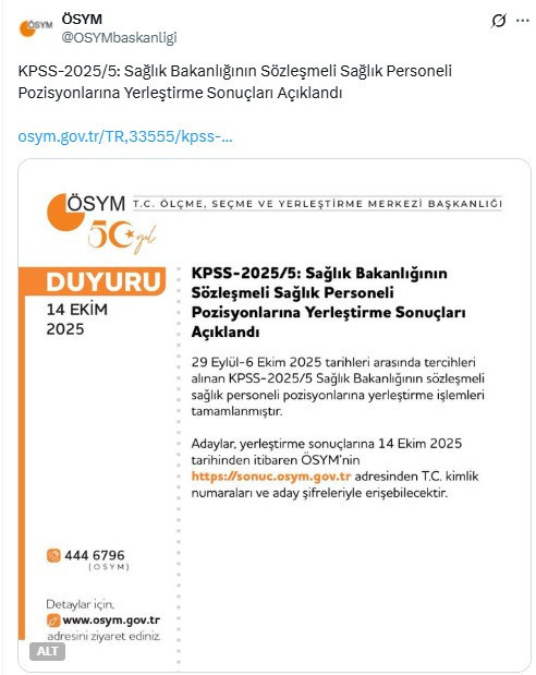 ÖSYM duyurdu! Sözleşmeli sağlık personeli yerleştirme sonuçları açıklandı