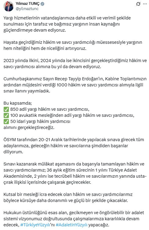 1000 hakim ve savcı yardımcısı alımı için sınav ilan yayımlandı