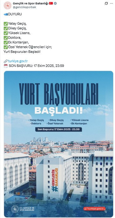 Ek kontenjanla yerleşen öğrenciler için KYK yurt başvuruları başladı