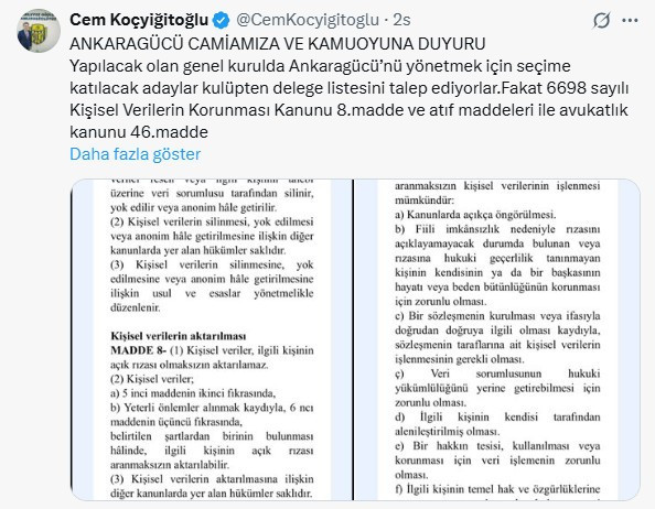 Ankaragücü yönetiminden delege listesi açıklaması!
