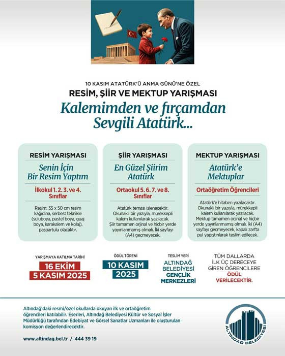 Altındağ  Belediyesi'nden ödüllü 10 Kasım resim, şiir ve mektup yarışması
