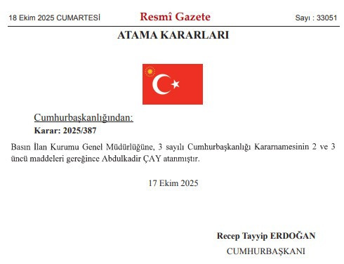 Basın İlan Kurumu Genel Müdürlüğüne Abdülkadir Çay atandı