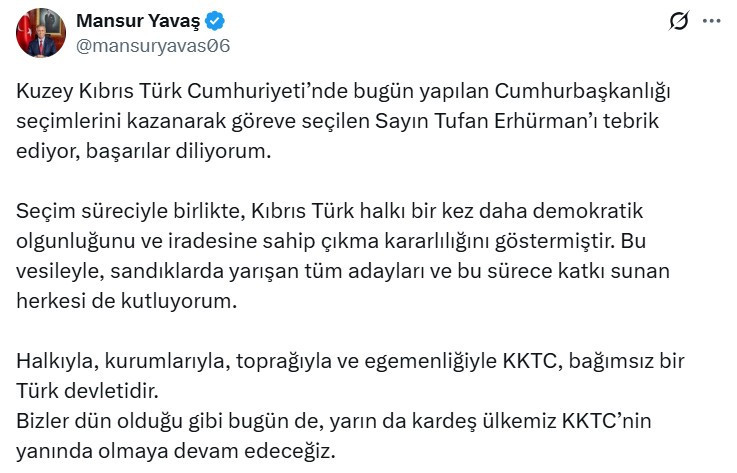 Mansur Yavaş: Kardeş ülkemiz KKTC'nin yanında olmaya devam edeceğiz