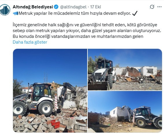Altındağ Belediyesi metruk yapıların yıkımlarını sürdürüyor