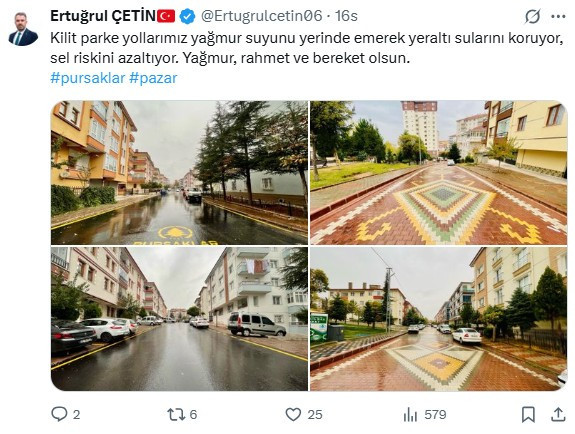 Pursaklar Belediyesi'nden yağmur suları için özel proje: Kilit parke yolları!