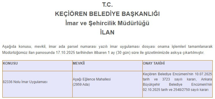 Keçiören Belediyesi'nden imar planı değişikliği duyurusu - Resim : 2