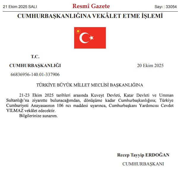 Cumhurbaşkanı Erdoğan'a 3 gün Cevdet Yılmaz vekalet edecek