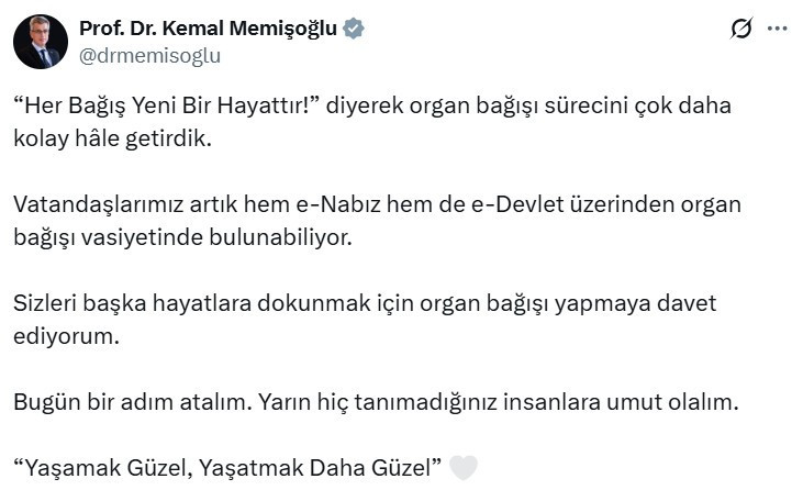 Sağlık Bakanı Kemal Memişoğlu organ bağışının kolaylaştırıldığını duyurdu