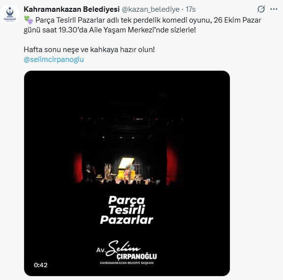 Kahramankazan Belediyesi'nden Parça Tesirli Pazarlar oyununa davet