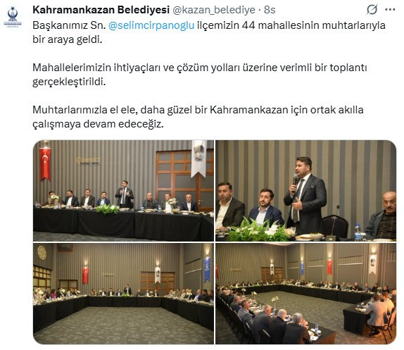 Kahramankazan Belediye Başkanı Çırpanoğlu, ilçedeki muhtarlarla buluştu