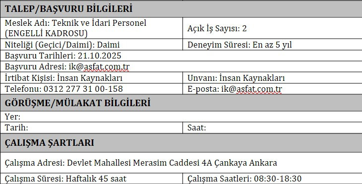 ASFAT, Ankara'da engelli personel alımı yapacağını duyurdu