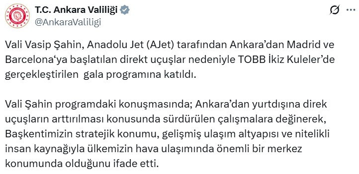 Ankara'dan Madrid ve Barcelona'ya başlayan direkt uçuşlar için gala programı yapıldı