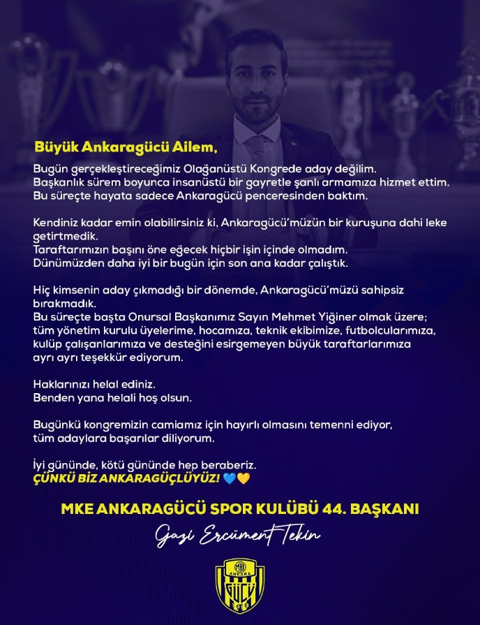 Başkan Gazi Ercüment Tekin’den veda açıklaması!