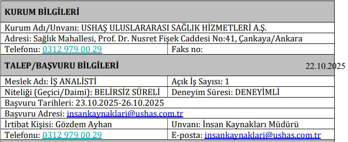 Sağlık Bakanlığı USHAŞ deneyimli personel alımı yapacak