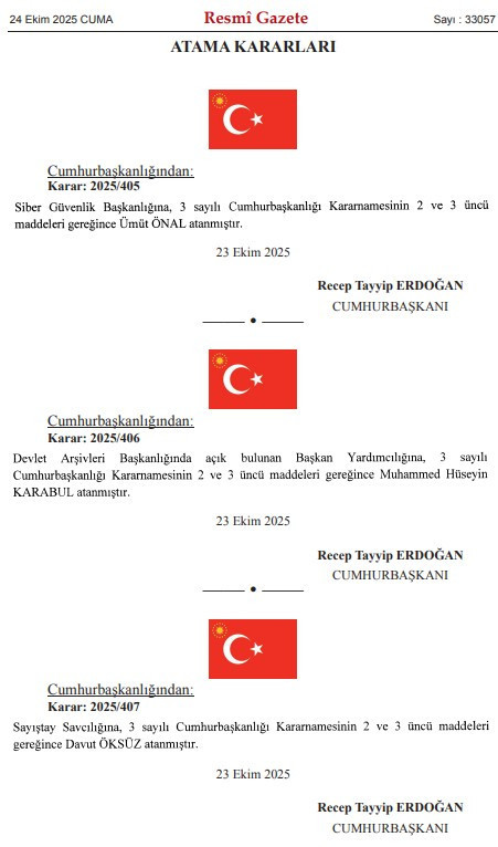 Cumhurbaşkanı Erdoğan 3 kamu kurumuna 3 atama yaptı