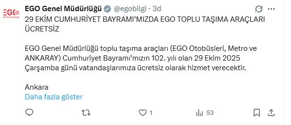 EGO duyurdu: 29 Ekim'de Ankara'da toplu taşıma ücretsiz oldu!