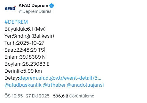 Son Dakika: Çok sayıda ilde hissedilen 6.1 şiddetinde deprem oldu!