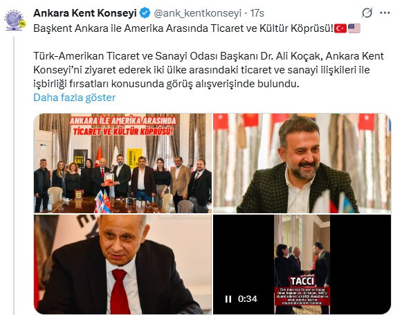 Ankara Kent Konseyi ile Amerika Arasında Ticaret ve Kültür Köprüsü!
