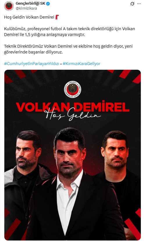 Gençlerbirliği paylaştı: 'Hoş Geldin Volkan Demirel!'