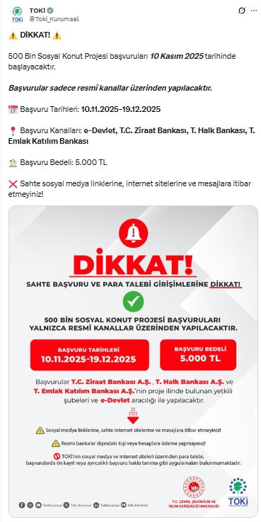 TOKİ'den sosyal konut projesine başvuru yapacaklara uyarı!