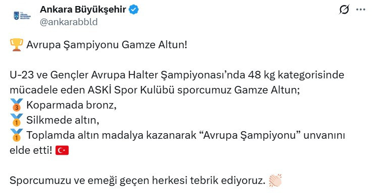 ASKİ Spor'dan Gamze Altun Avrupa Şampiyonu oldu