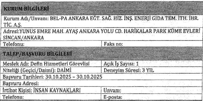 BEL-PA Ankara büro işçisi, sağlık, temizlik ve defin görevlisi alıyor - Resim : 2