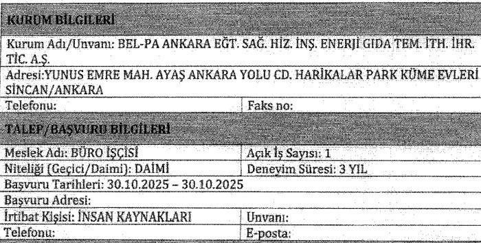 BEL-PA Ankara büro işçisi, sağlık, temizlik ve defin görevlisi alıyor - Resim : 3