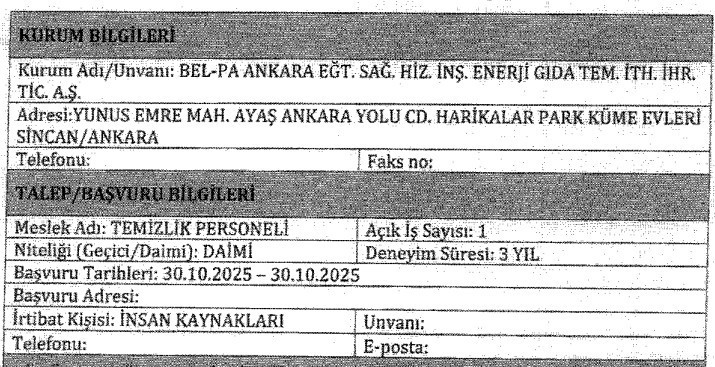 BEL-PA Ankara büro işçisi, sağlık, temizlik ve defin görevlisi alıyor - Resim : 4