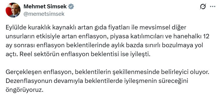 Mehmet Şimşek: Enflasyon beklentilerinde iyileşme sürecek