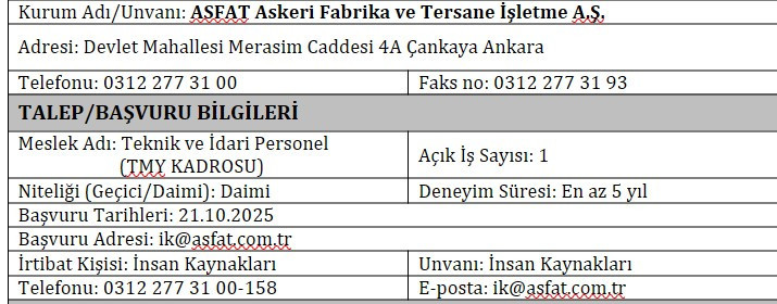 ASFAT, deneyimli personel alımı yapacağını duyurdu