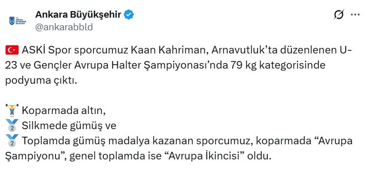 ASKİ Spor'dan Kaan Kahriman halterde Avrupa Şampiyonu oldu