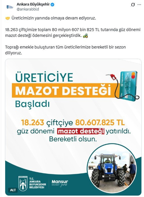 ABB'den çiftçilere mazot desteği ödemesi!