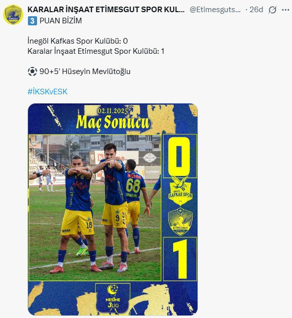 Etimesgut Spor, Çankaya FK ve Polatlı 1926 maç sonuçları belli oldu